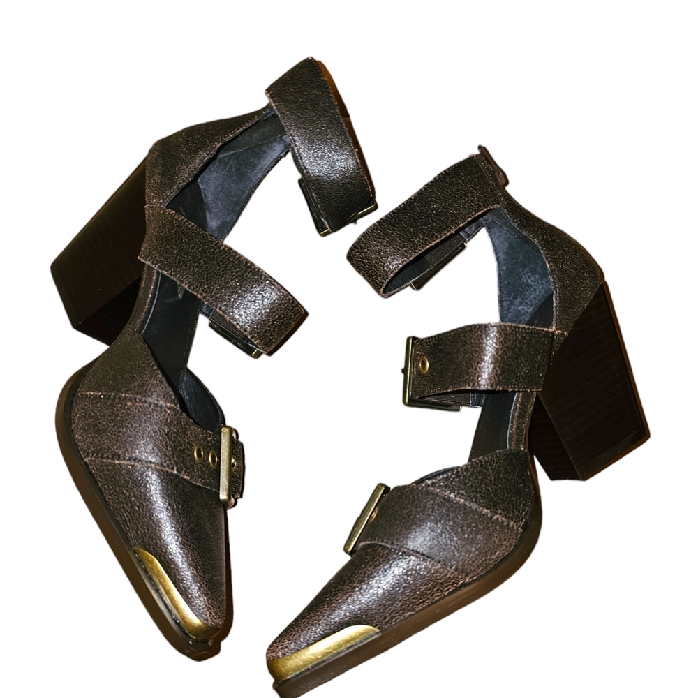 Free People JEFFREY CAMPBELL Hendrix Heels Brown Crackle Leather Size 8 - Picture 4 of 6